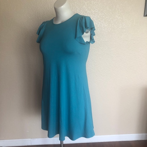 Three Dots Fuchsia  Knit Ruffle Short Sleeve Dress Size M Blue New - Picture 1 of 6